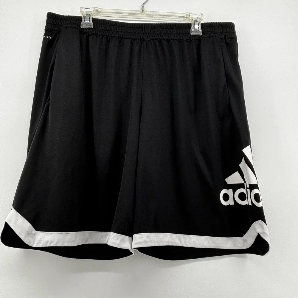 Adidas Black Athletic Basketball SoccerShorts with White 3 Side Stripes Size 2XL